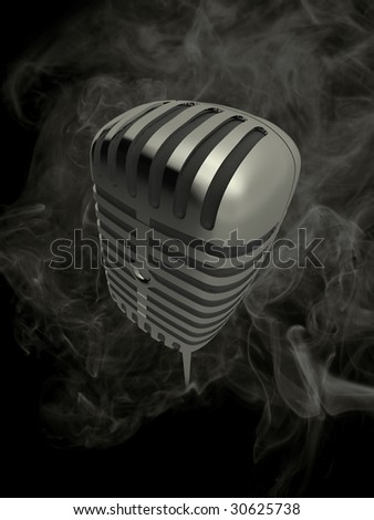 High quality illustration of a retro microphone in a smokey club-like atmosphere.