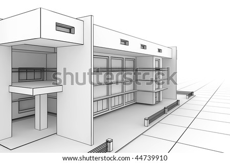 Modern Design Home on 3d Illustration Of A Modern House Design In A Blueprint Style   Stock