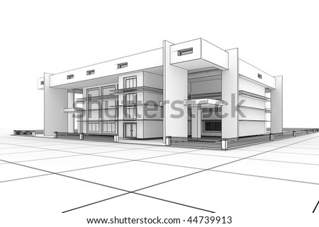 Home Design on 3d Modern House Design In A Blueprint Style Stock Photo 44739913