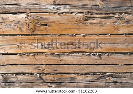 Fragment of old country wooden house wall