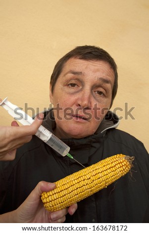 Genetically modified organism, ill woman with genetically modified corn