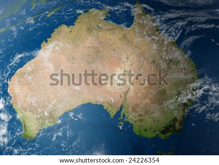 earth globe / view to australia. detailed 3d rendering with relief mountains, clouds and sea floor structure)