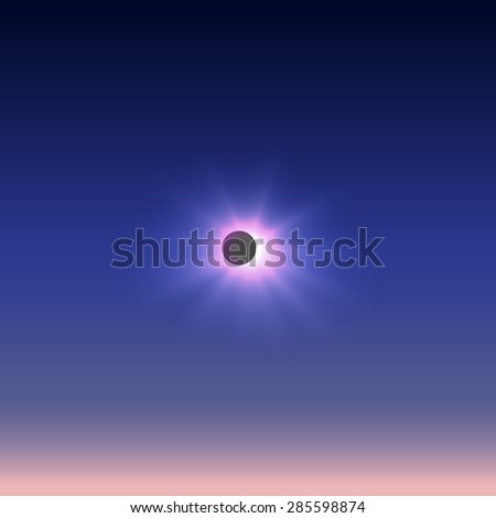 The incomplete solar eclipse represented against the dark sky passing into a pink azure.