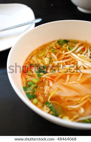 Sumptuous looking Thai style tom yam soup with mushrooms and vegetables. Suitable for concepts such as diet and nutrition, healthy lifestyle, and food and beverage.