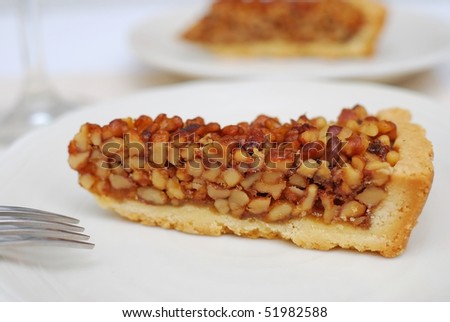 A single slice of delicious looking tart on white plate. For concepts such as food and beverage, diet and nutrition, and healthy eating.