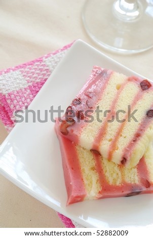 Delicious jelly sponge cake made with red beans for a healthy dessert. For concepts such as food and beverage, diet and nutrition, and sweets and cakes.