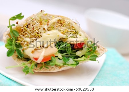 Pita bread pocket salad for healthy breakfast. Healthy eating, diet and nutrition, and lifestyle concepts.