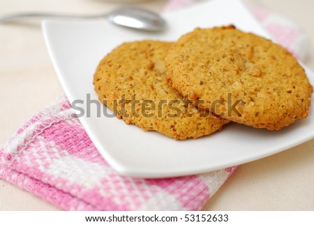 Oatmeal cookies for a healthy and nutritious breakfast. Concepts such as food and beverage, diet and nutrition, and healthy lifestyle.