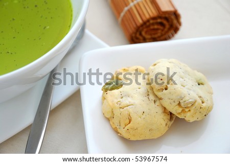 Cookies with healthy green tea. For food and beverage, diet and nutrition, and health concepts.
