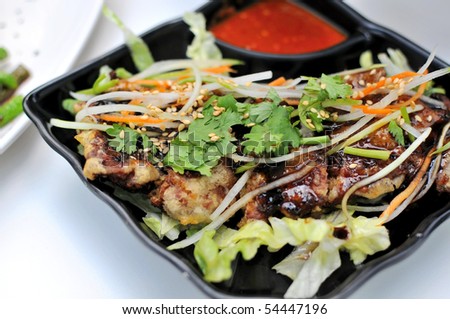 Exotic Asian vegetarian sweet and sour pork cuisine. Suitable for food and beverage, healthy lifestyle, and diet and nutrition.