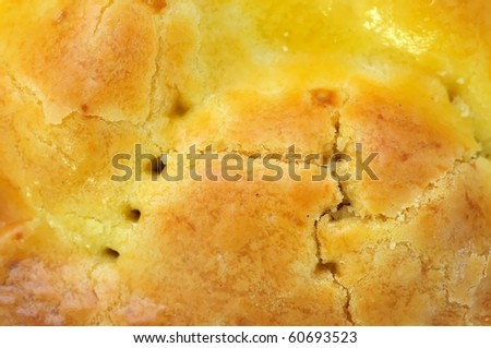 Closeup of golden brown pie texture. For concepts such as food and beverage, diet and nutrition, and healthy eating.