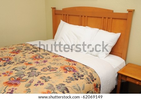 Single generic western style bed. Suitable for concepts such as travel, tourism, vacation and holiday, and relaxation.