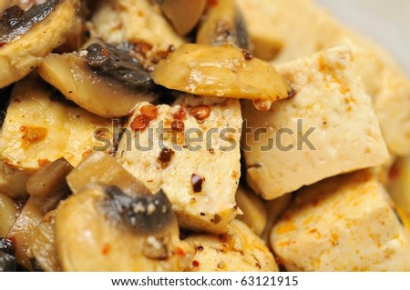 Closeup shot of authentic Chinese bean curd cuisine. Suitable for food and beverage, healthy lifestyle, and diet and nutrition.