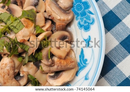 Freshly cooked brown mushroom dish cooked Asian style.