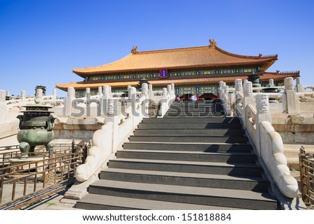 the Hall of Supreme Harmony in Forbidden City.Forbidden City was built in 1420,it remain intact through the Ming and Qing dynasty.Both in Ming and Qing dynasty