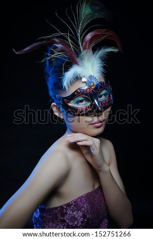 glamour asian woman with mask in photography studio