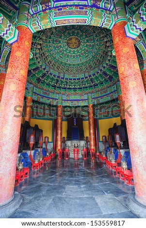 the Imperial Vault of Heaven in the Temple of Heaven.The Temple of Heaven was built in 1420,it is a very  famous landmark in Beijing,and was been included in the UNESCO world heritage list in 1998