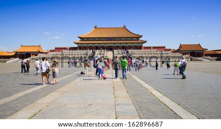 Beijing - May 30, 2012: Tourist visited Forbidden City,the Forbidden City is the ancient Chinese imperial complex,also  the landmark of Beijing,even China