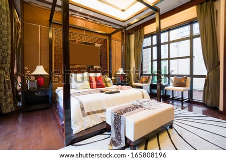 luxury comfortable bedroom with nice decoration of Chinese style