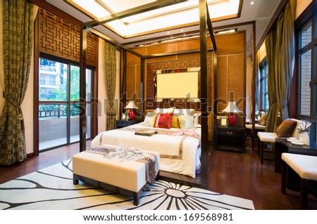 luxury comfortable bedroom with nice decoration of Chinese style