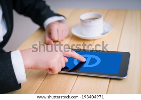 business woman using internet with tablet PC,the screen of tablet PC with clipping path