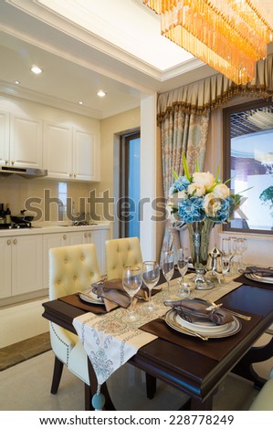 luxury dining room with nice decoration and furniture