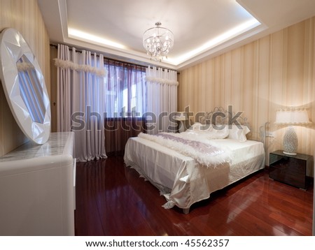 luxury bedroom interior with beautiful mirror