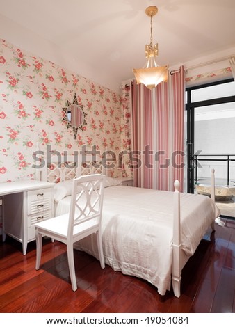 bedroom interior with beautiful wallpaper