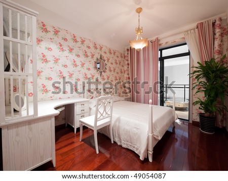 bedroom interior with beautiful wallpaper