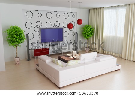 stock photo : modern living room.3d render.I am the designer of wallpaper
