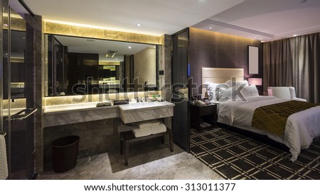 luxury hotel bedroom with nice decoration