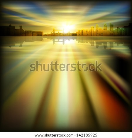 abstract background with silhouette of London and gold sunrise