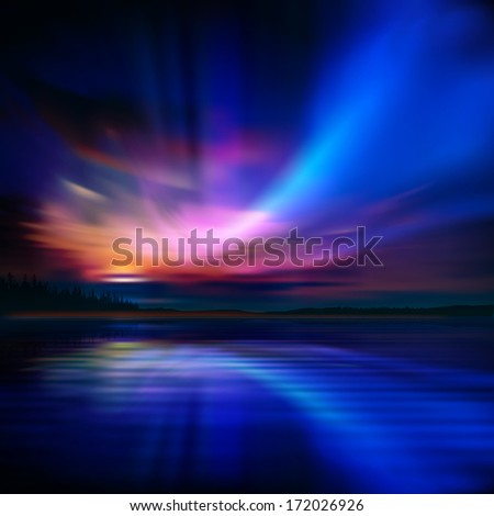 abstract nature background with aurora borealis and forest