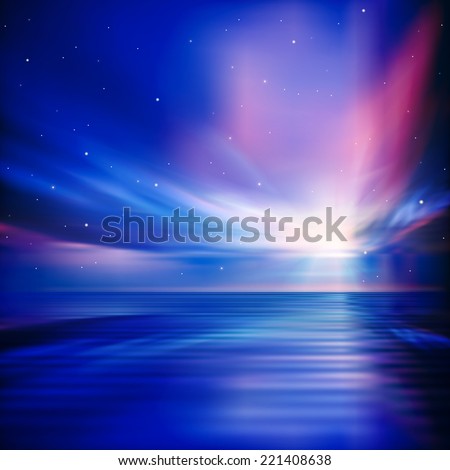 abstract green background with star sky and ocean sunrise