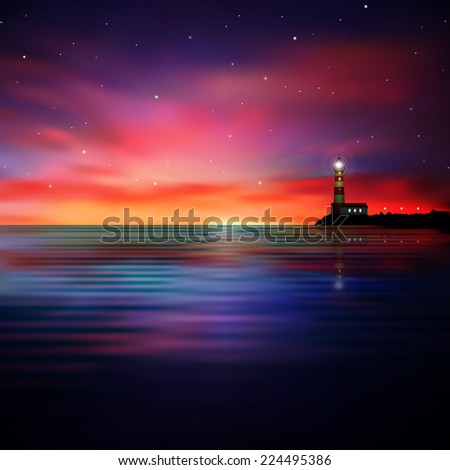 abstract nature background with sunrise and lighthouse