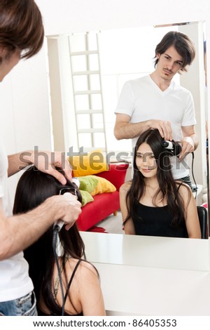attractive asian woman in the hair salon