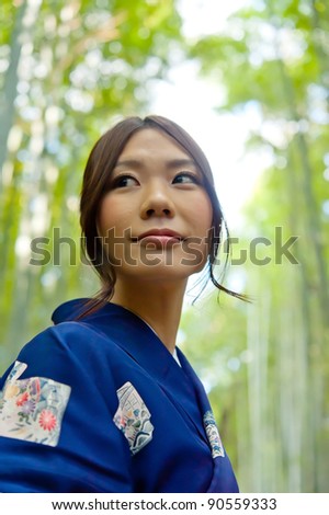 japanese kimono woman in bamboo forest