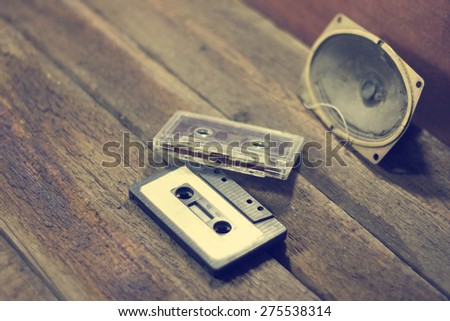 audio tape on a wooden floor