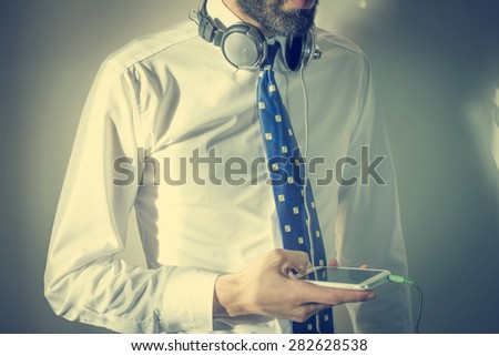 man listens to music
