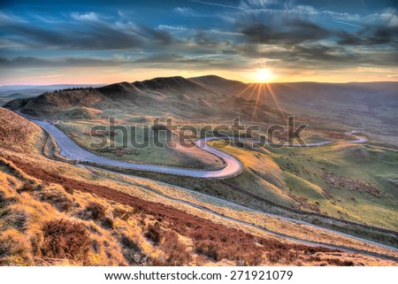 \'Ringing Roger\' in the Peak District, taken at sunset over looking Hope Valley. This is a blend of 5 exposures merged together in HDR to give a more detailed, sharpened and enhanced image.