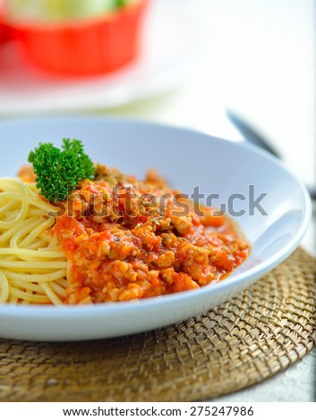 spaghetti  with tomato beef sauce