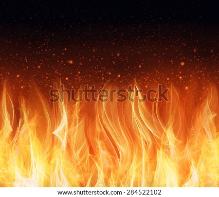 Wall of Fire seamless background. Fire isolated on black background.