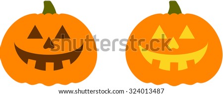 Halloween happy pumpkin vector icons set, Emotion Variation. Simple flat style design elements. Set of silhouette spooky horror images of pumpkins. Scary Jack-o-lantern facial expressions.