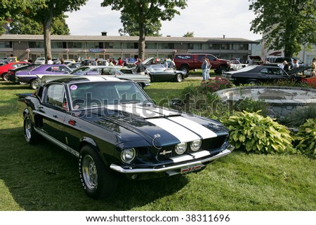 LAKE GEORGE, NY - SEPT 12: A 1967 Ford Mustang Shelby GT500 being shown off at the 21st Annual Adirondack Nationals on September 12, 2009 in Lake George, NY