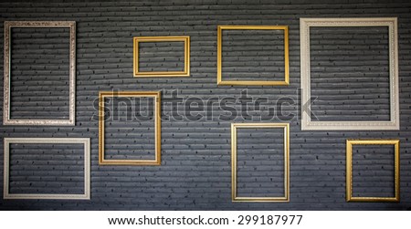 Grunge brick wall and art frame for background,retro vintage style