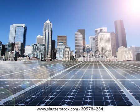 solar cell energy grid technology in city  background