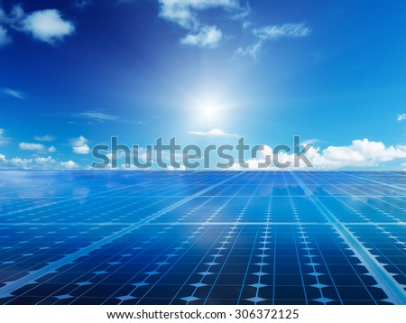 Solar cell power energy grid technology in  sky background design
