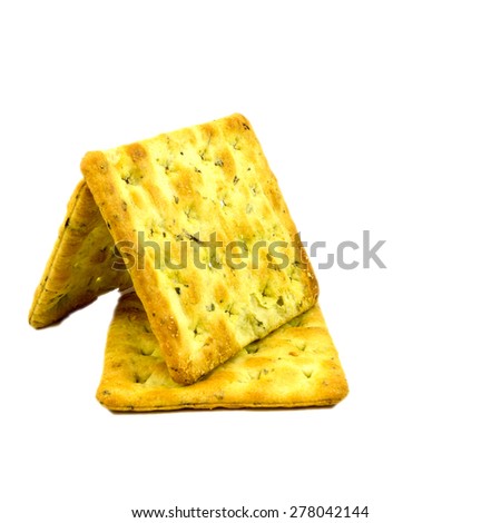 Vegetable salty crackers on white background.