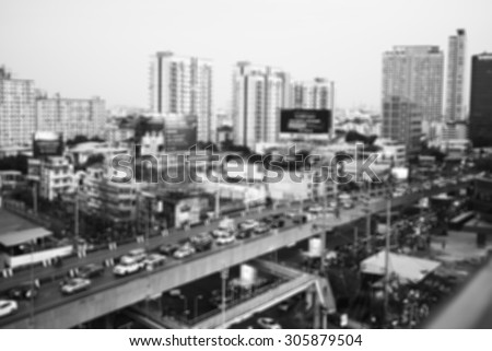 View of Bangkok city on the ladprao road, blur, black and white