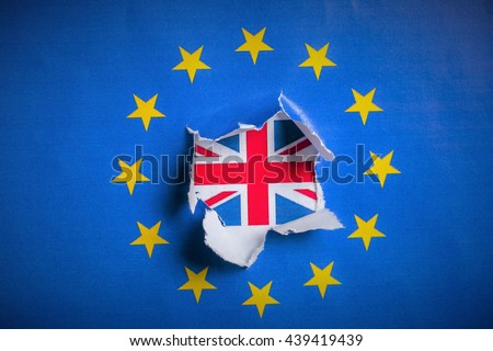 Brexit - Detail of Paper Flag of Blue European Union EU Flag Dra